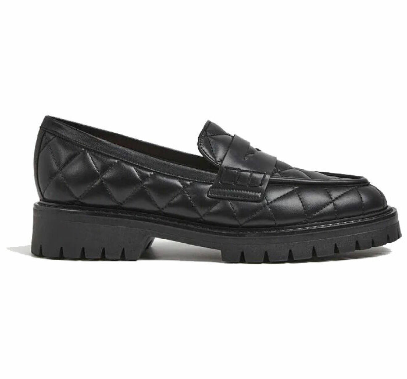 quiltade loafers i svart läder för dam från flattered