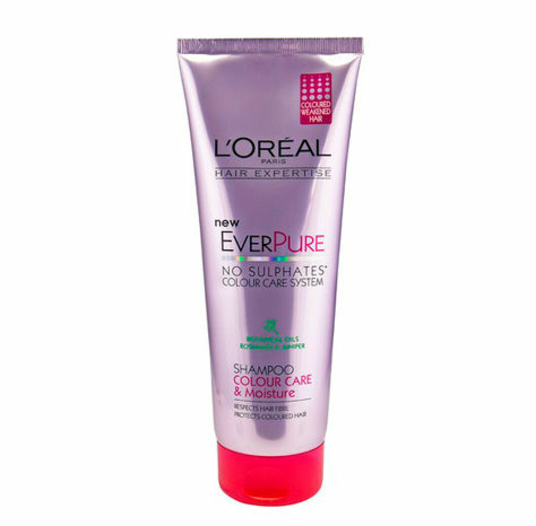 Budget: Hair Expertise Everpure Shampoo Colour Care & Moisture, ca 100 kr, L’Oréal. Hair Expertise Everpure Shampoo Colour Care & Moisture, ca 100 kr, L’Oréal.