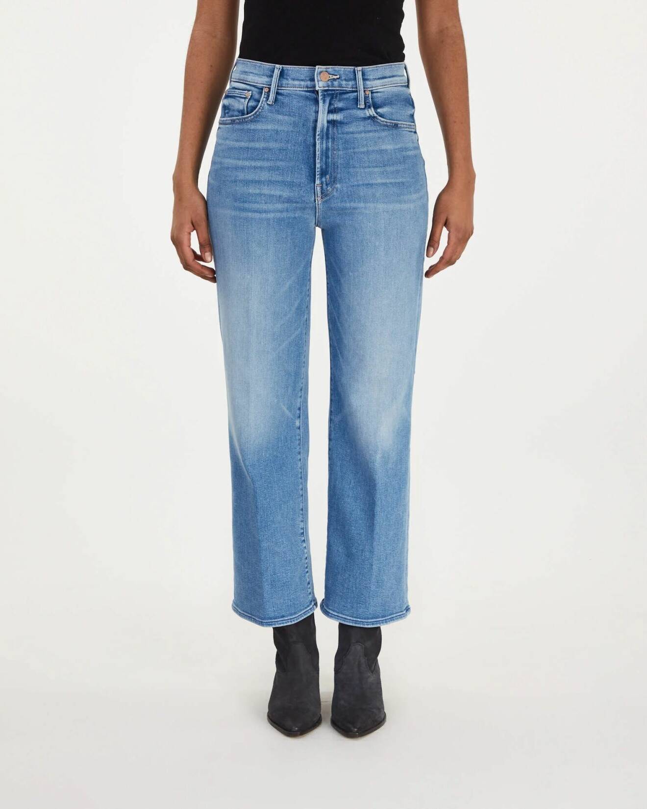 jeans med hög midja, croppade ben och vida ben för dam från mother