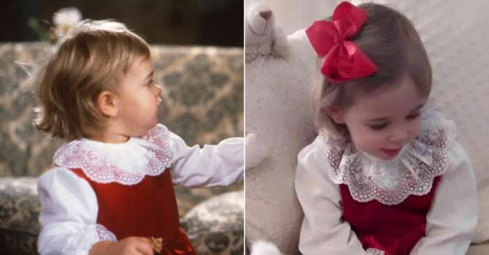 Prinsessan Madeleine och prinsessan Leonore i samma röda klänning.