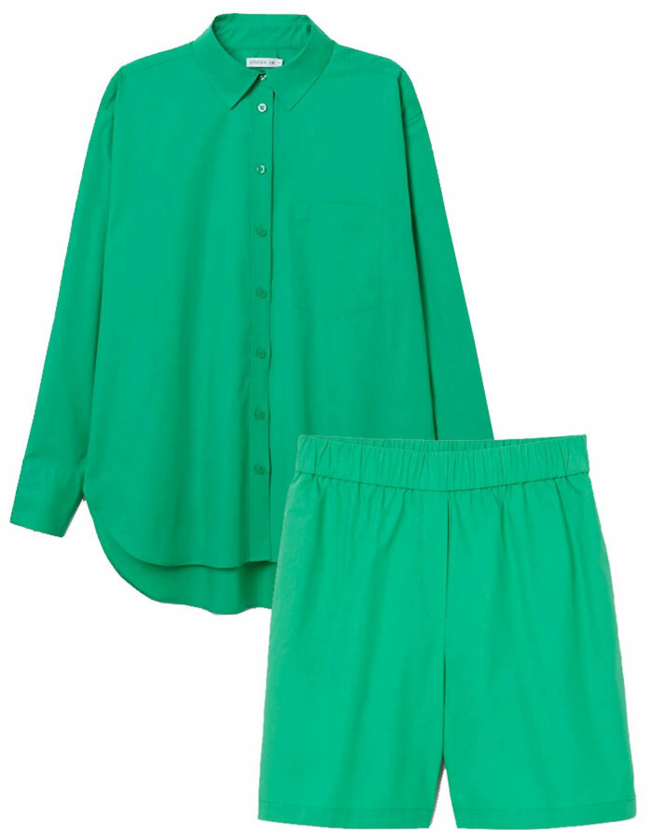 matchande grönt set med skjorta och shorts från Stockh lm Studio/MQ Marqet