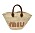 Stråväska med handtag i brunt skinn och broderad logga. Väska från Miu Miu.