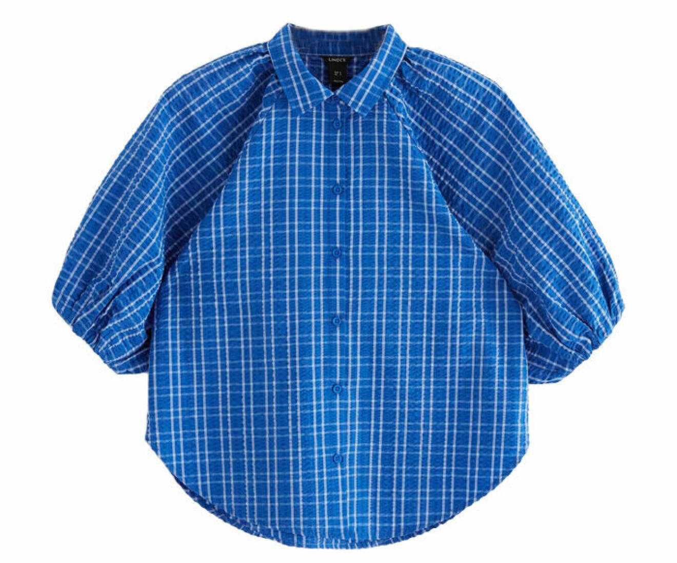 rutig skjorta i blå nyans med puffärmar från Lindex