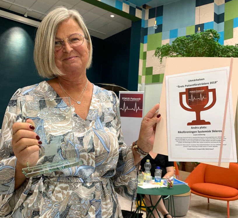 Monica och hennes förening fick andra pris som Årets patientföreträdare 2019, en utmärkelse som delas ut av Fokus Patient.