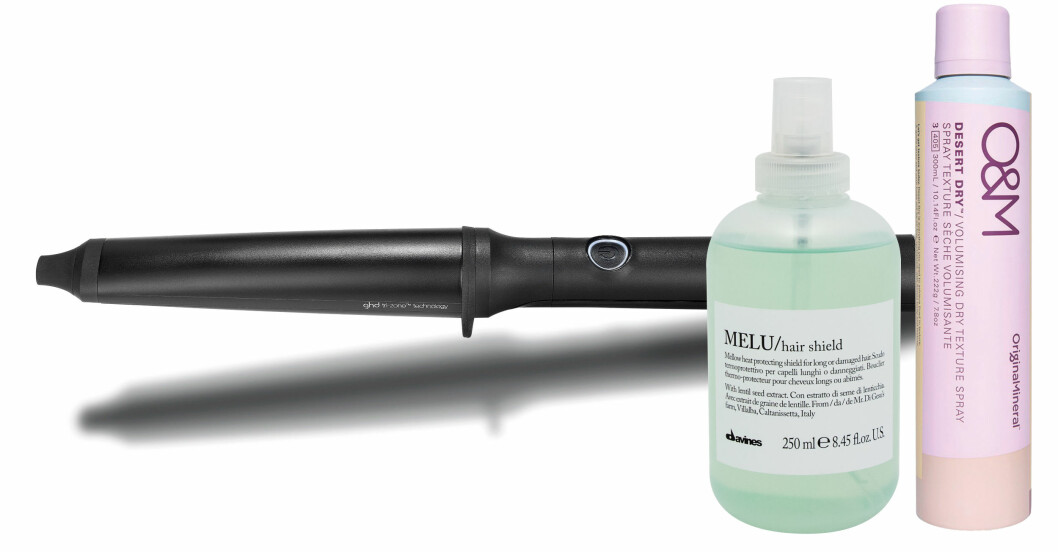Creative Curl Wand från GDH. Melu Shield från Davines. Desert Dry från O&M.