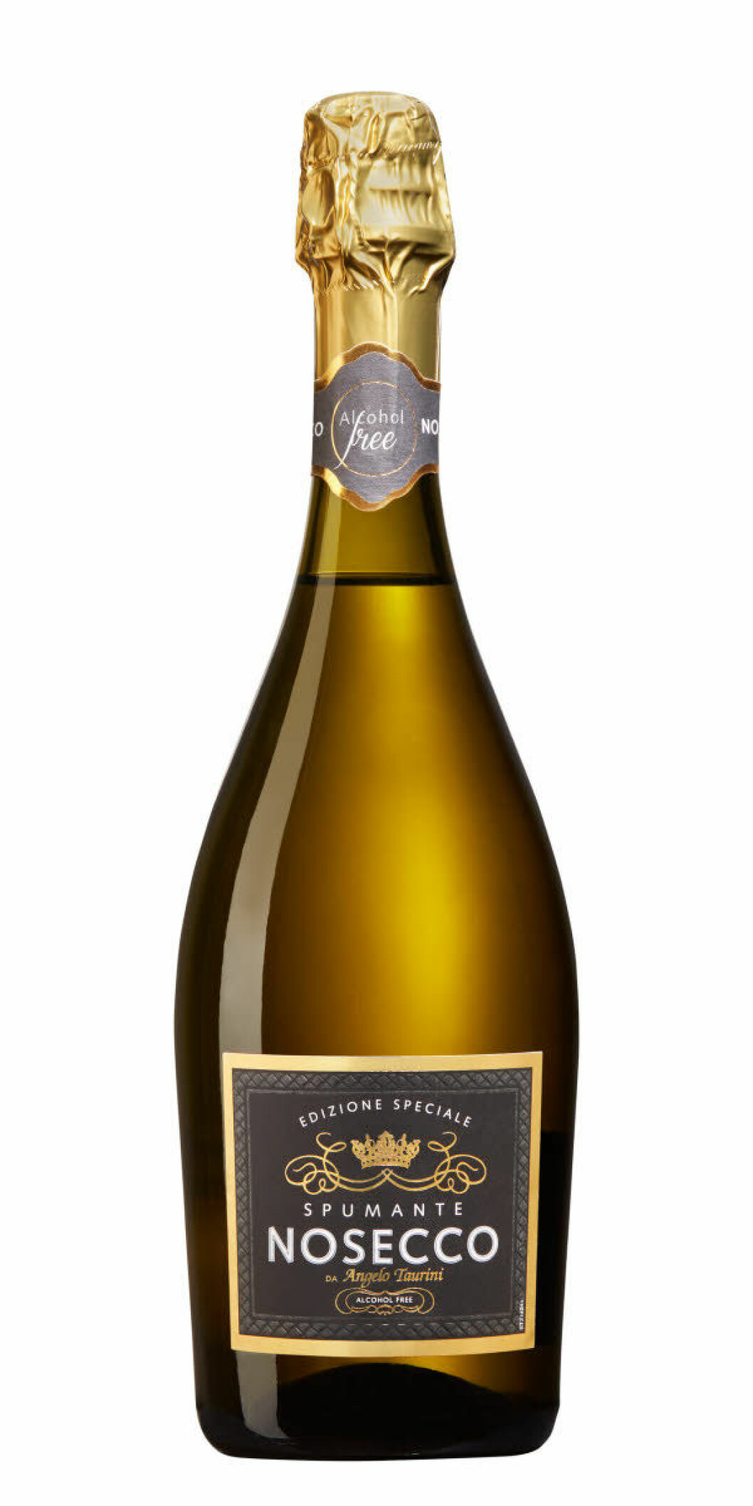 en gul flaska med alkoholfritt bubbel i