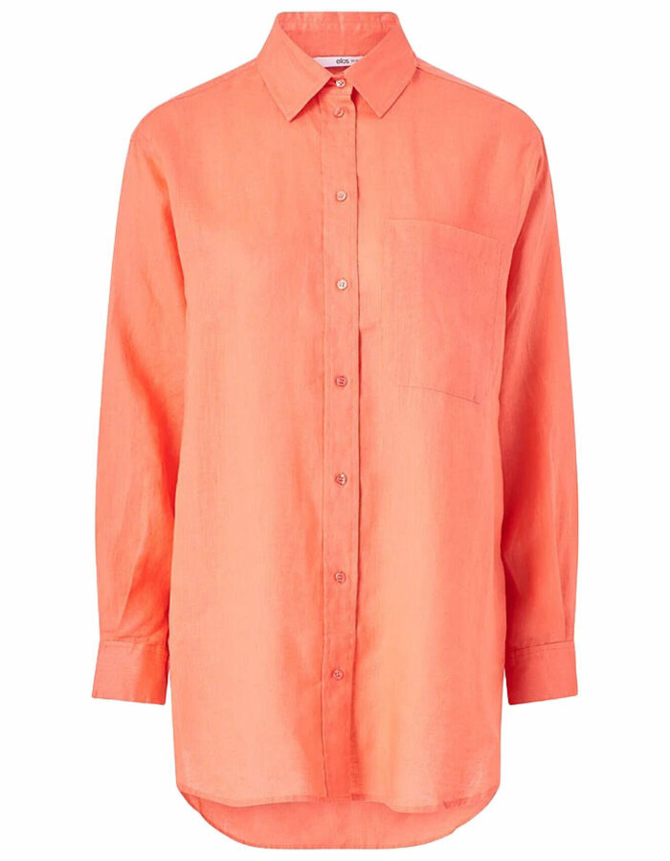 orange linneskjorta i en lång modell för dam från ellos