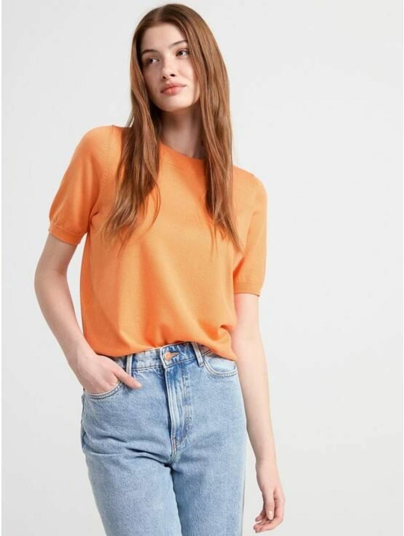orange stickad t-shirt för dam från lindex
