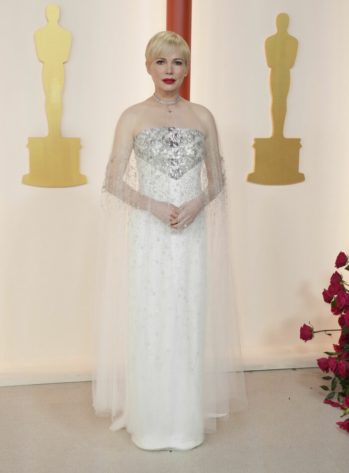 Michelle Williams på röda mattan vid Oscarsgalan 2023. Michelle Williams på röda mattan vid Oscarsgalan 2023.