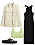 Outfit för jobb och aw med svart klänning, svart jacka med stora fickor, virkad grön väska, pärlhalsband och flipflops med platå