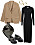 snygg vardagsoutfit med svart klänning, kavaj, loafers, örhängen och scarf för dam till jobbet och aw