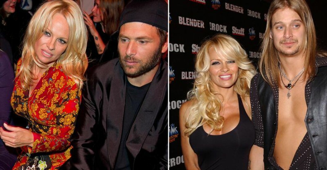 Pamela Anderson med Rick Salomon t.v och Kid Rock t.h. Foto: TT/David Fisher/Dana Bateman Pamela Anderson med Rick Salomon och Kid Rock