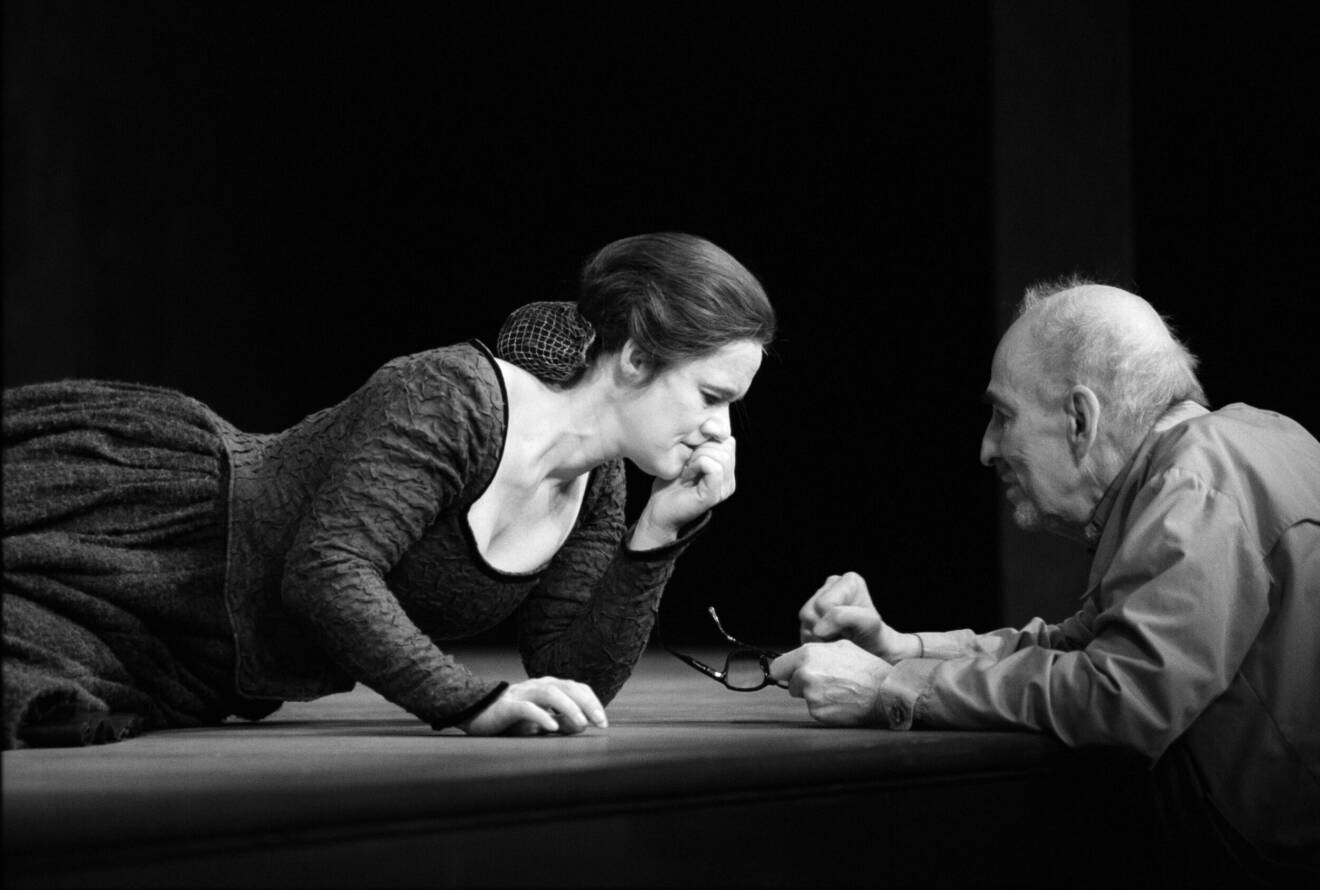 Pernilla August under repetioner på Dramaten tillsammans med Ingemar Bergman.