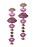 Långa örhängen med läppformade berlocker på rad. Läpparna är i olika storlekar i rosa strass, cerise starss, rosa och guldfärgade. Örhängen från Pfg Stockholm.