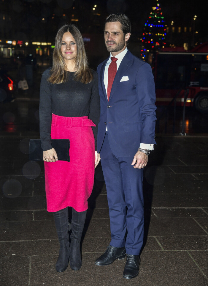 Prinsessan Sofia och prins Carl Philip vid konserten Jul i Vasastan.