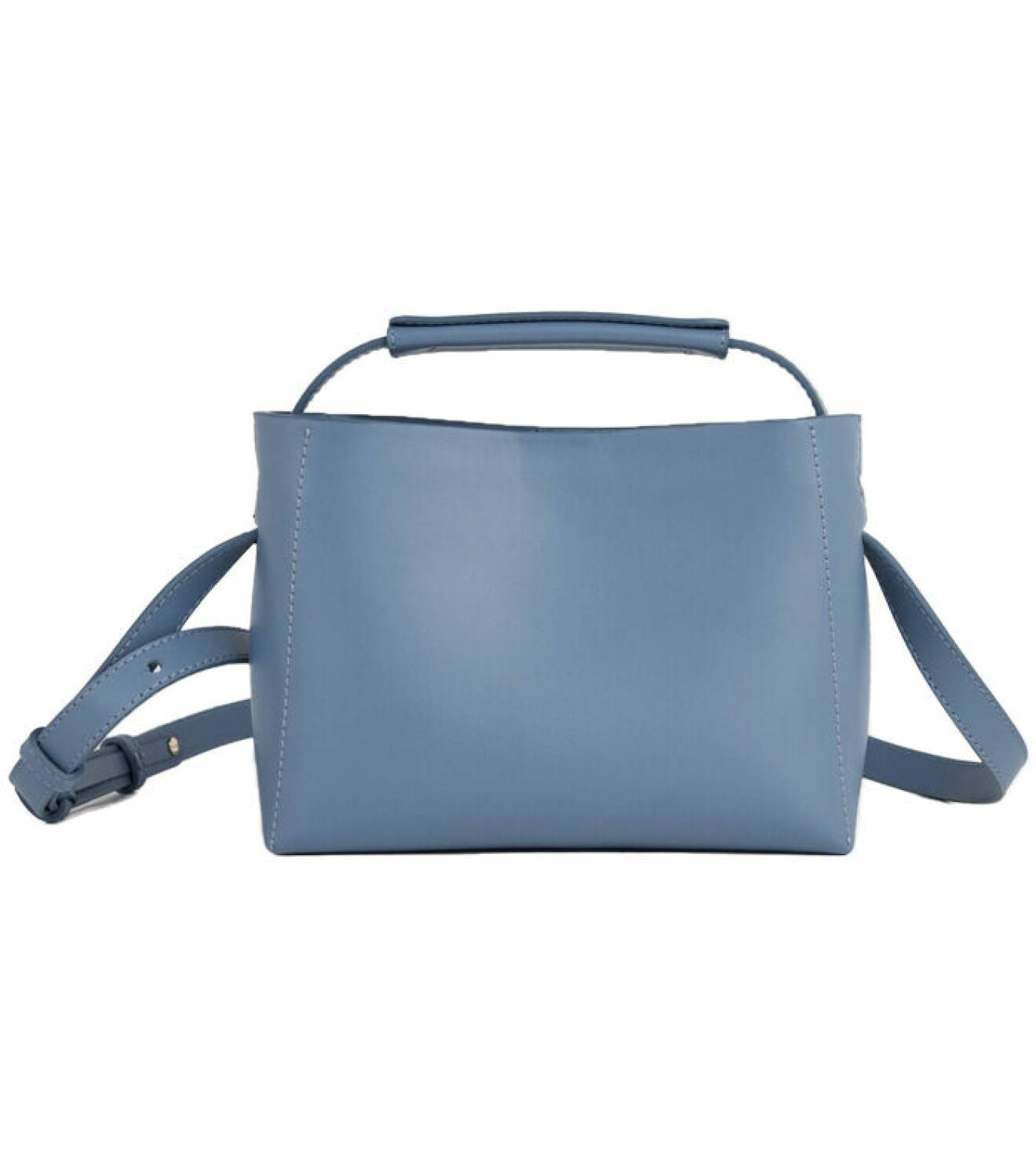 blå väska i läder med handtag och justerbar axelrem för dam från flattered
