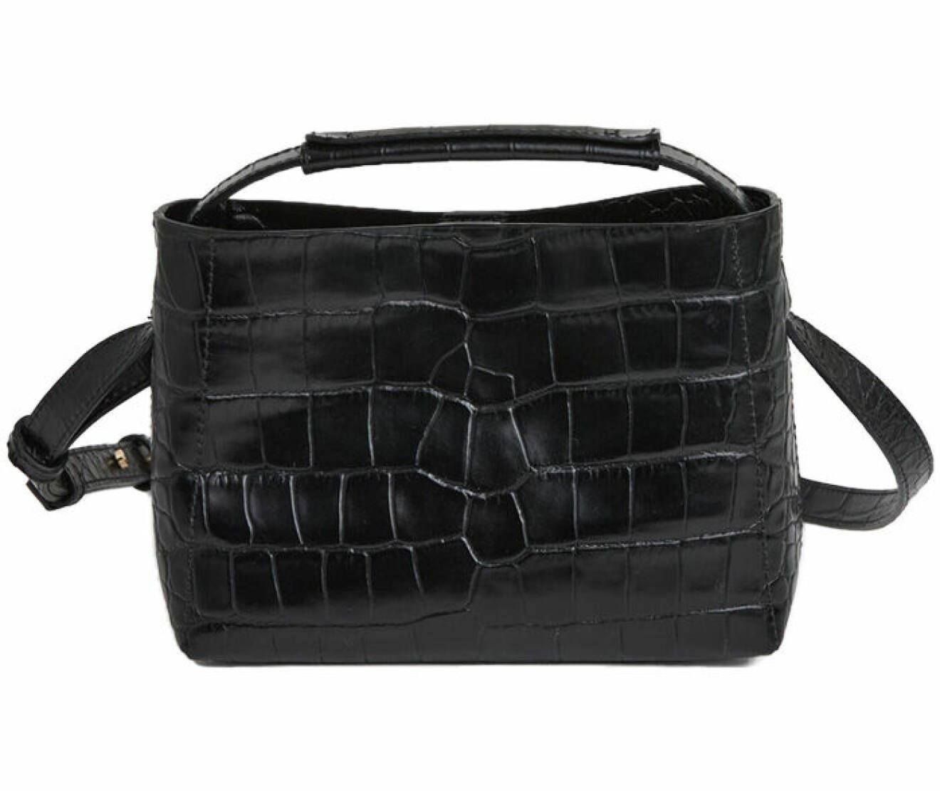svart liten väska med krokodilinspirerat skinn för dam från flattered