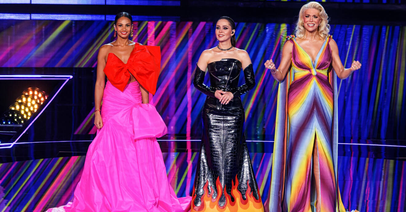 Eurovision song contests programledare Hanna Waddingham, Alesha Dixon och Julia Sanina.