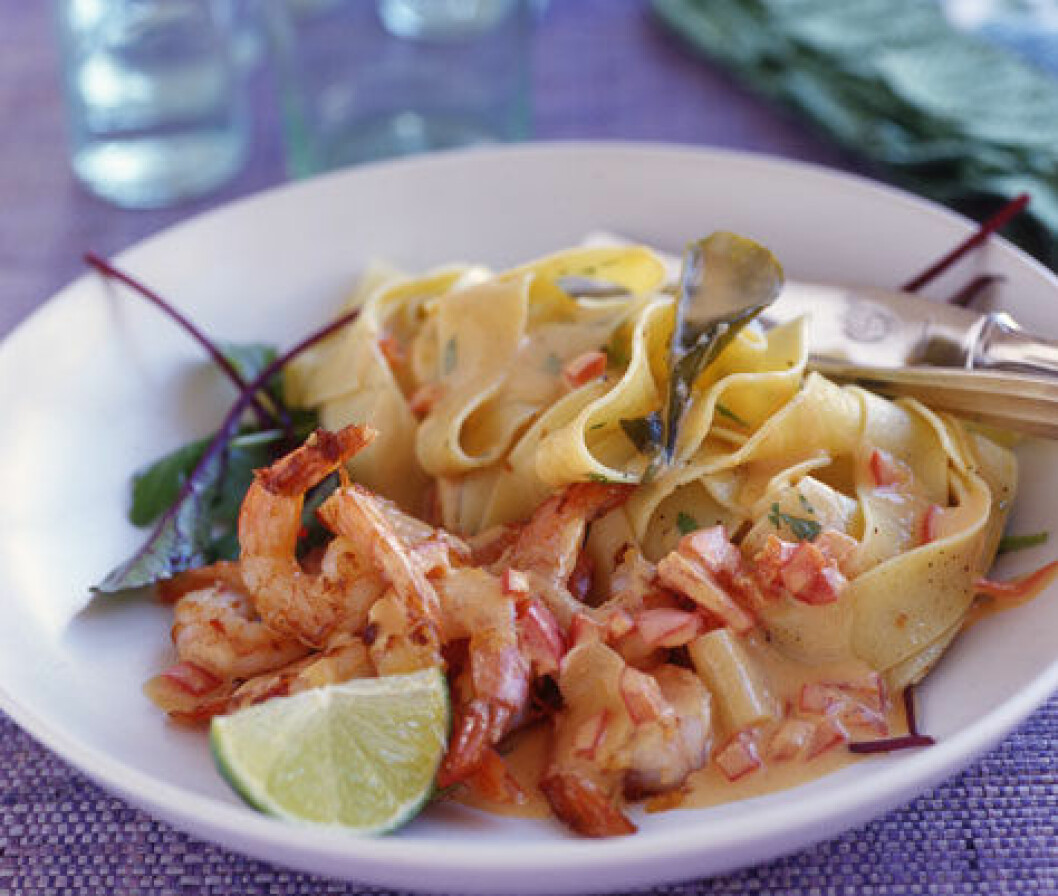 pasta med räkor