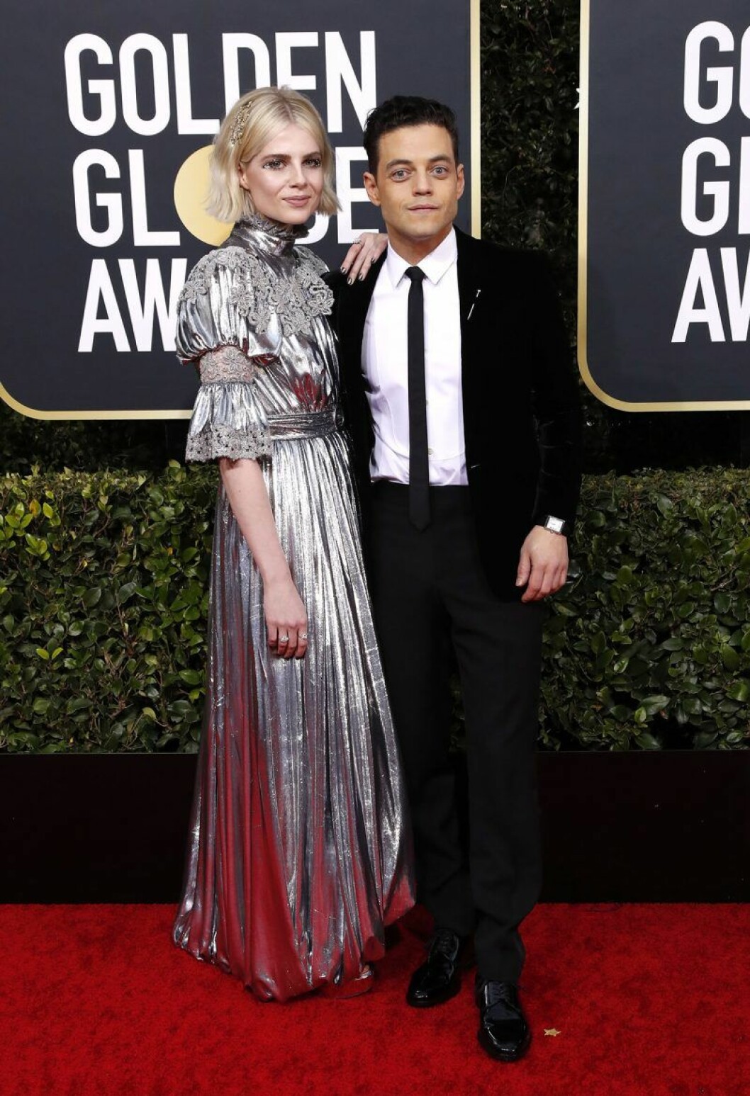 Lucy Boynton och Rami Malek. Lucy Boynton och Rami Malek på Golden Globes.