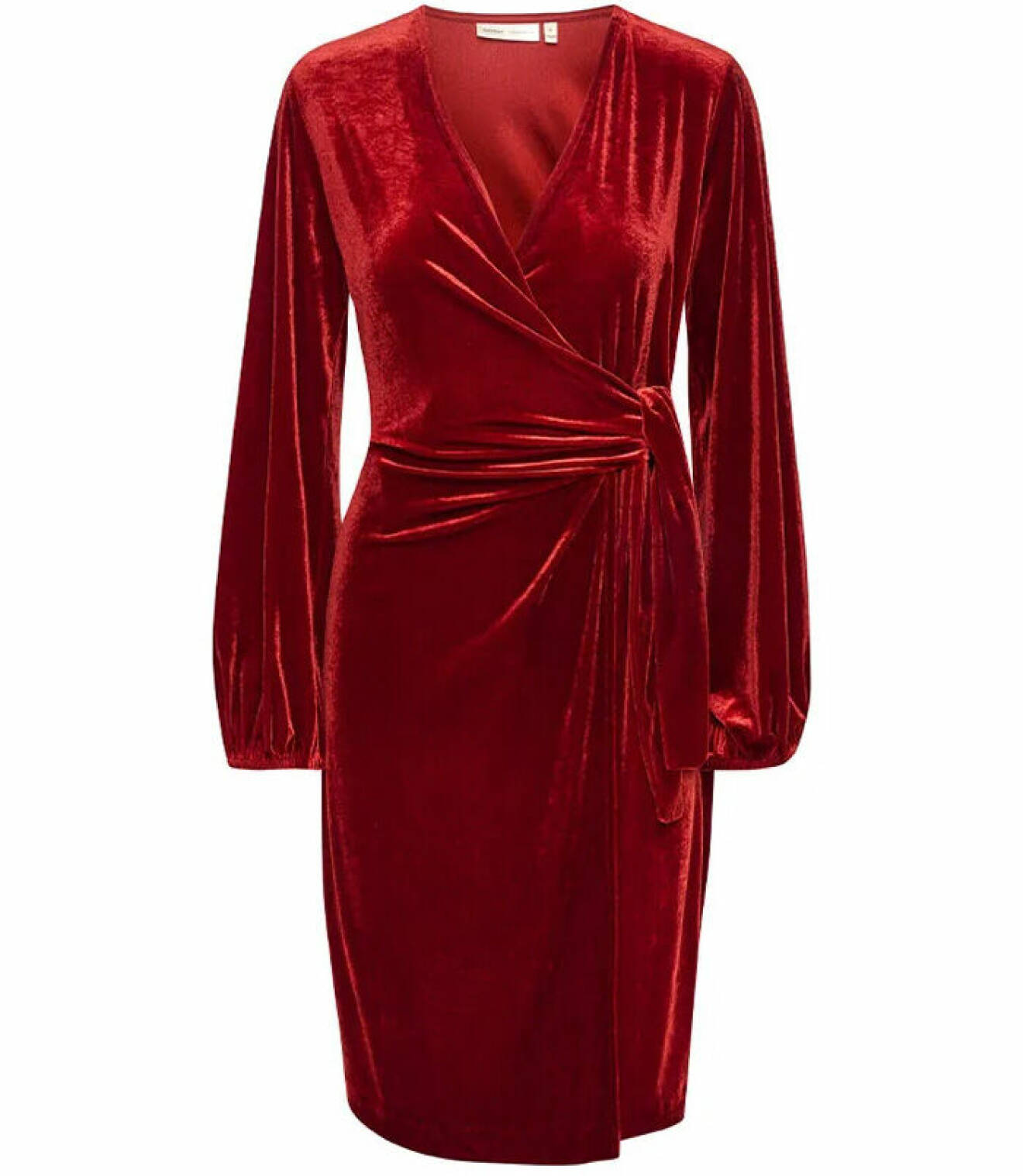 röd sammetsklänning i omlottmodell från Ellos
