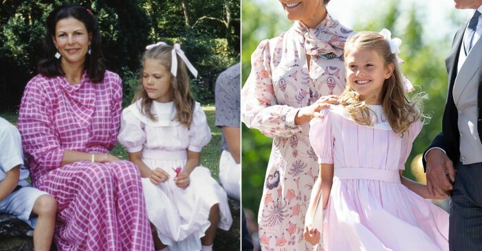 Victoria och Estelle i samma ljusrosa klänning