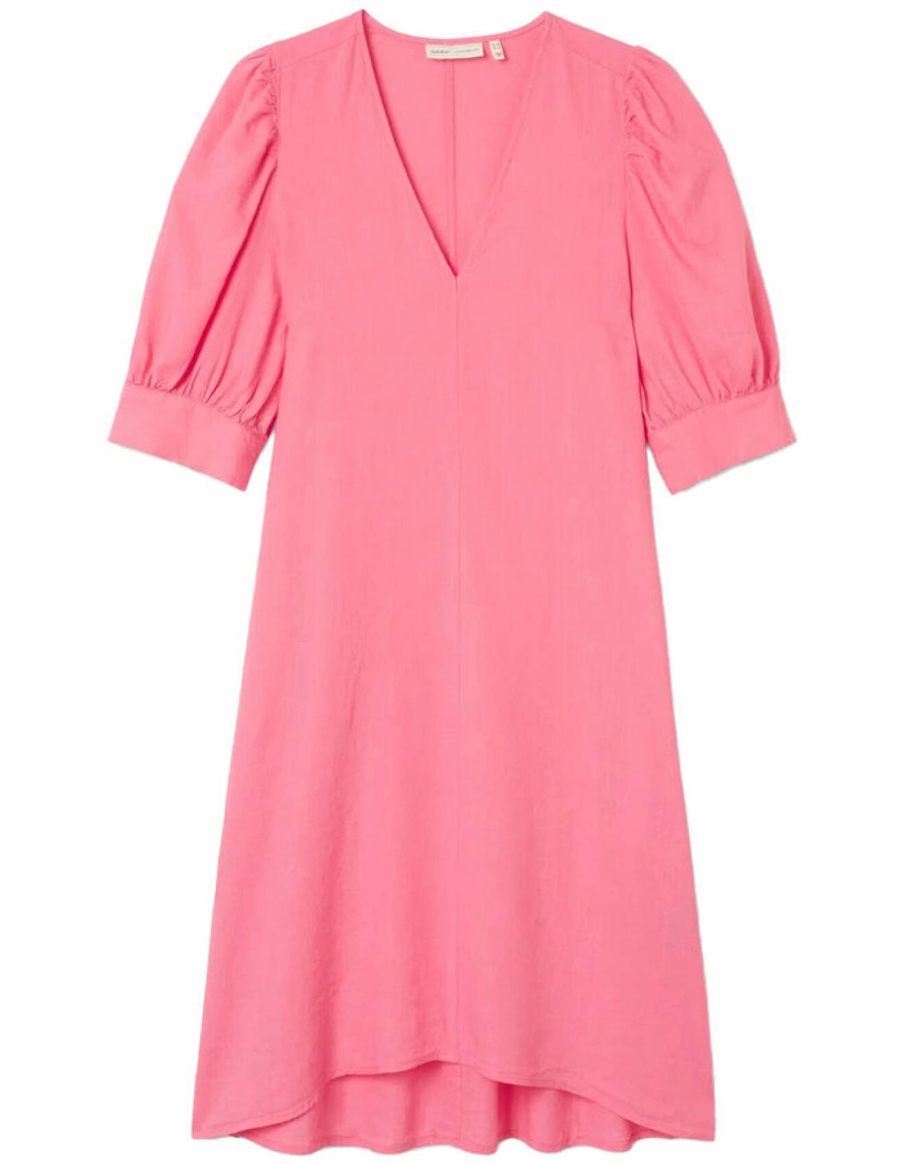 rosa kort sommarklänning med puffärm i linne för dam från inwear