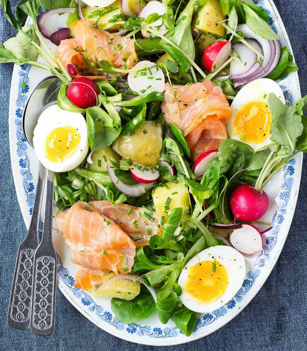 Via: Nutritionistmeetschef.com Sallad med ägg, rökt lax och rädisor