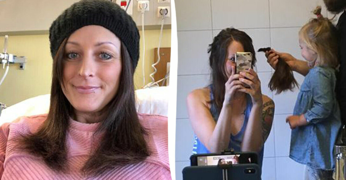 Sara i sjukhussängen och när hon rakar av sig håret