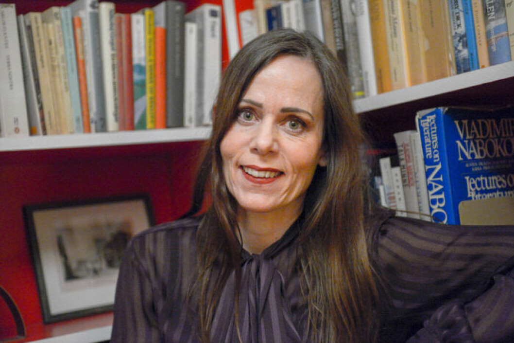 Sara Danius 2013 när hon just blivit invald i Svenska Akademien. Foto: TT Sara Danius när hon fått beskedet om att hon blir invald i Svenska Akademien på stol nummer sju.