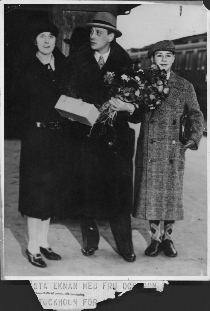 Gösta Ekman den äldre med hustrun Greta och sonen Hasse.