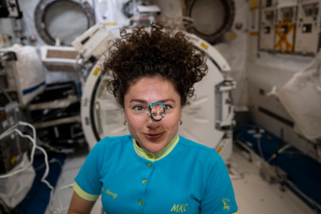 Jessica Meir. Den amerikansk-svenska astronauten Jessica Meir i ett rymdskepp.
