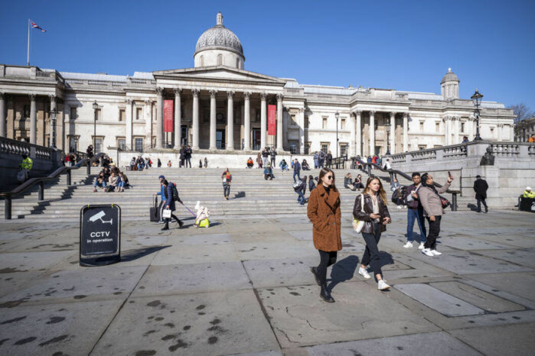 Trafalgar square i London. Foto: TT Trafalgar square i London.
