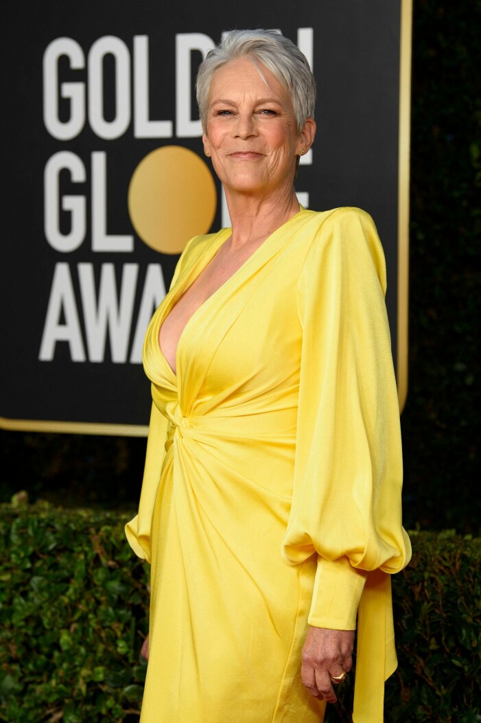 Jamie Lee Curtis i sin karaktäristiska korta frisyr!