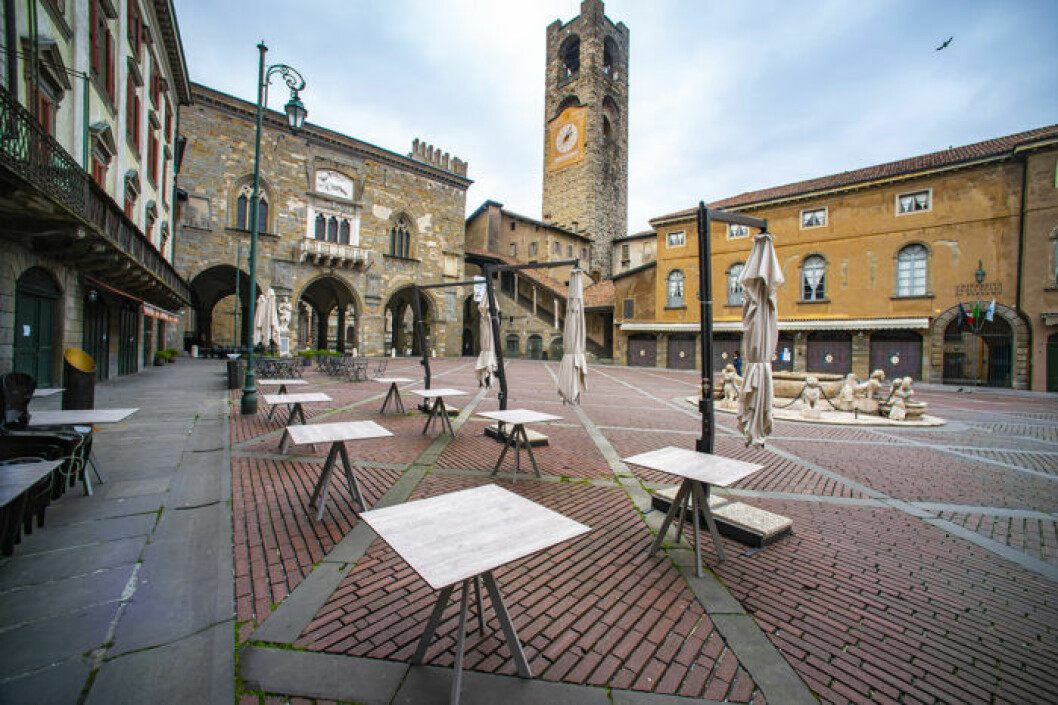 Enslig uteservering i Bergamo, Italien. Foto: TT Enslig uteservering i Bergamo, Italien.