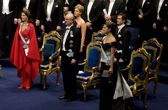 Nobelprisutdelningen i Konserthuset 2007. Kungafamiljen samlad vid Nobelprisutdelningen 2007.