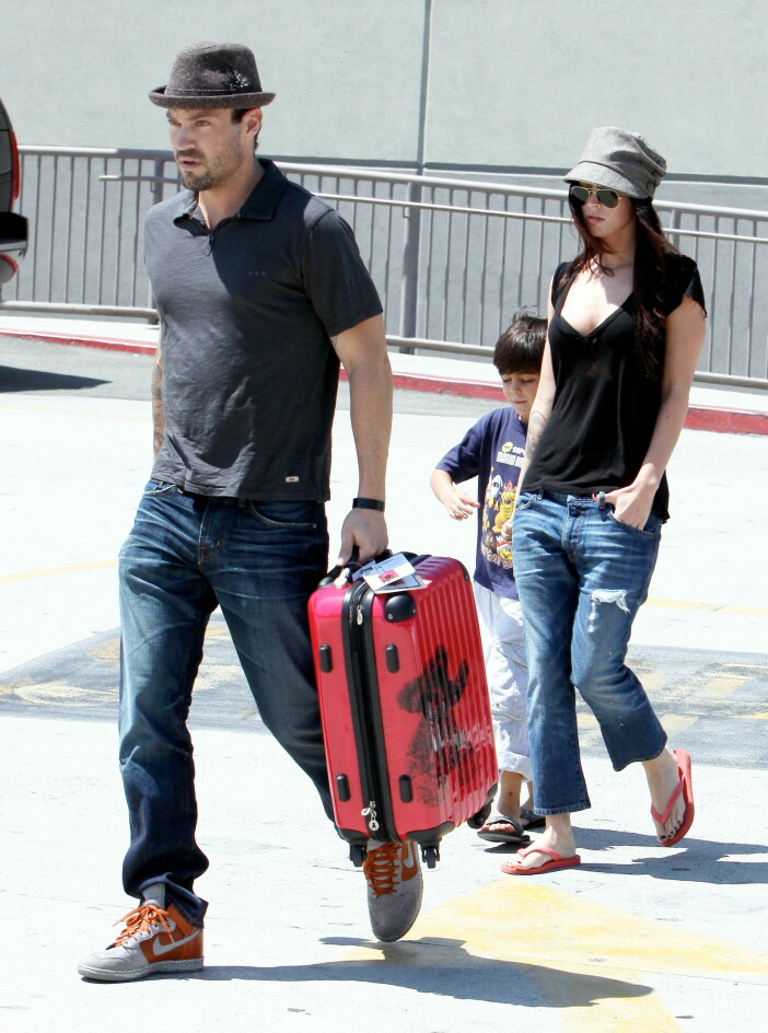 Det forna Hollywood-paret Megan Fox och Brian Austin Green med ett av tre gemensamma barn.