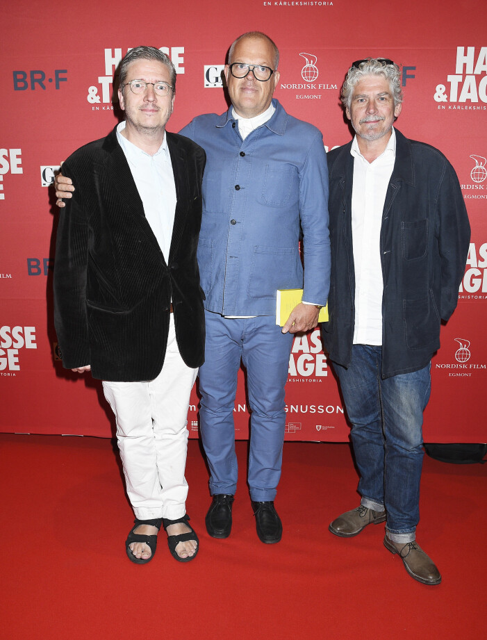 Tomas Alfredson, Jesper Danielsson och Daniel Alfredson på premiär på filmen "Hasse & Tage - en kärlekshistoria".