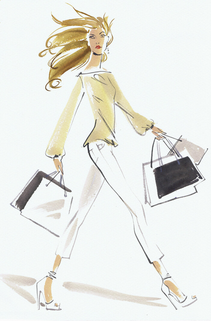 Dyrt betyder inte alltid kvalitét, tyvärr. Foto: TT Illustration av en kvinna som shoppar och bär på flera shoppingpåsar.
