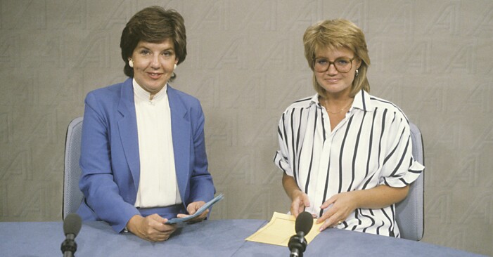 Ingela Agardh och Aktuellt-kollegan Ann-Britt Ryd Pettersson i mitten av 80-talet.