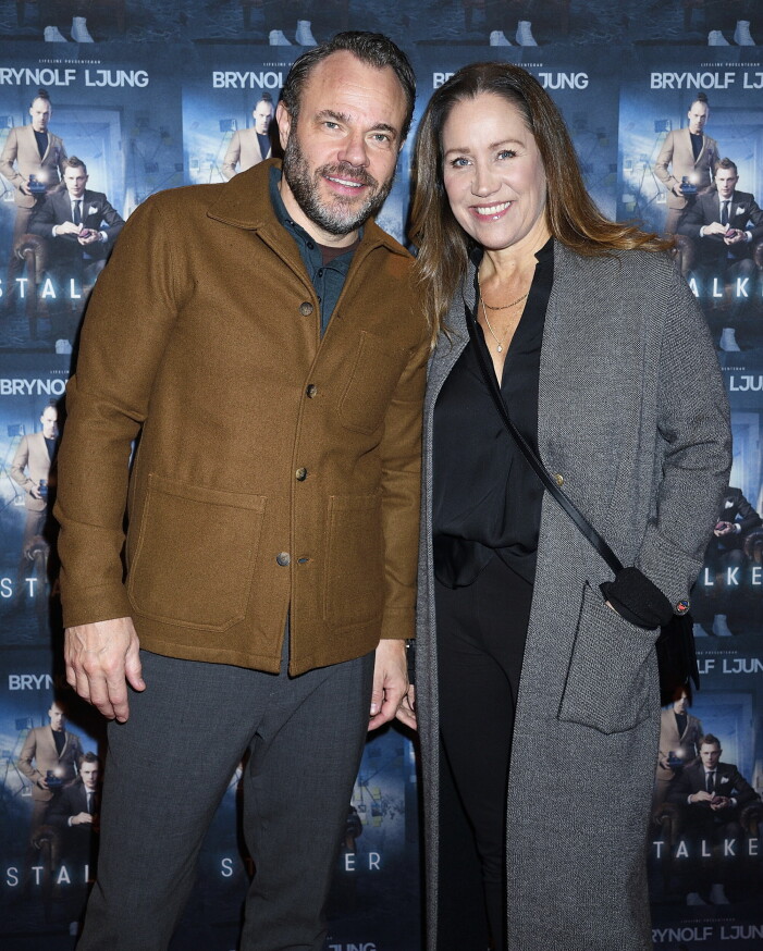 David Hellenius och Renée Nyberg på vimmel på premiären av föreställningen <em>Stalker</em> med Brynolf & Ljung på Rival november 2021.