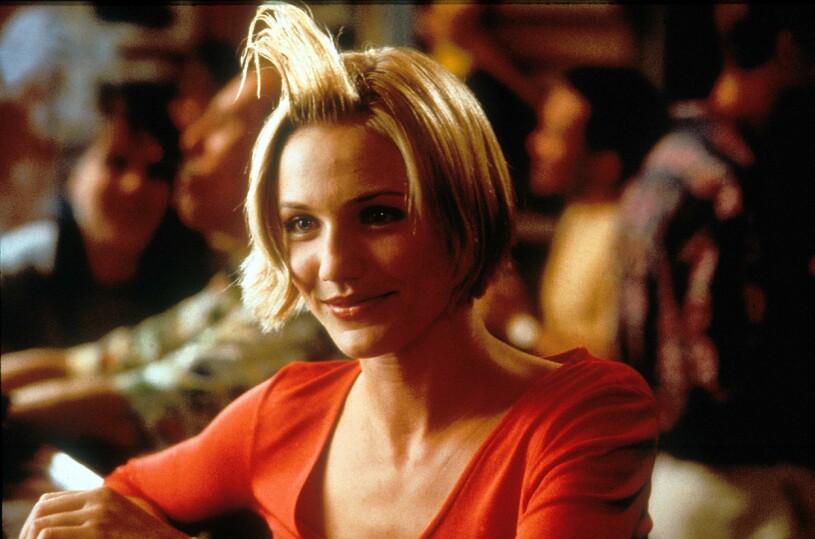 Cameron Diaz i Den där Mary, med en hårt stylad lugg.
