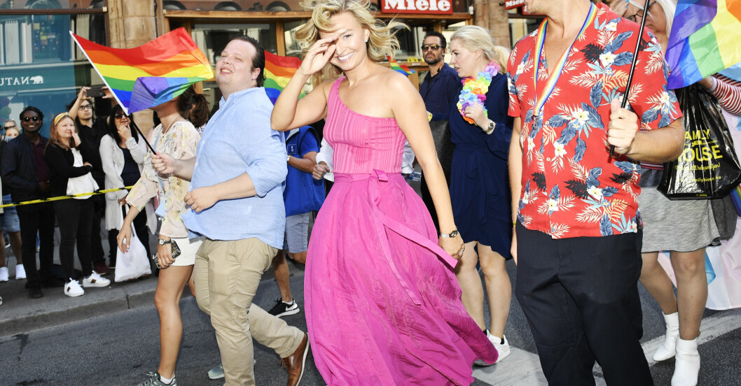 Kristdemokraternas partiledare Ebba Busch Thor (KD) deltog i Stockholm Pride Parade 2019. Kristdemokraternas partiledare Ebba Busch Thor i Stockholm Pride Parade 2019.