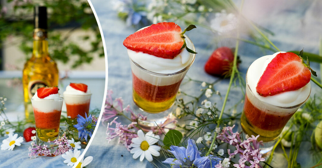 Shots som smakar jordgubbstårta