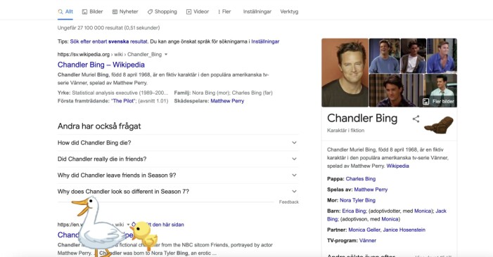 Så här ser det ut när man googlar på Chandler Bing! Klicka på bilden för att komma direkt till Google. Skärmdump av google