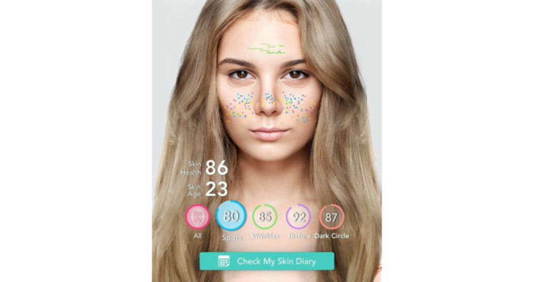 Hudanalystekniken finns som en funktion döpt till Skin Diary inuti appen YouCam Makeup.