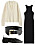 Snygg outfit med svart klänning, vit stickad tröja, svart midjeskärp och svarta ballerinas i skinn