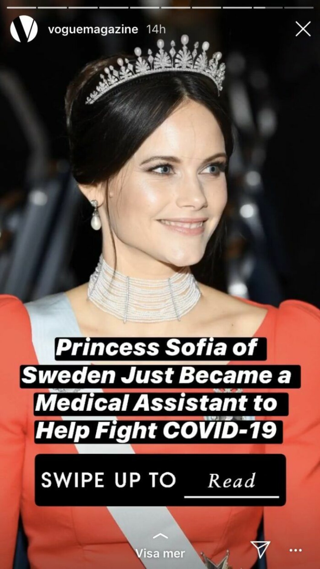 Skärmdump på prinsessan Sofia från Vogues Instagramkonto. Skärmdump på Sofia från Vogues Instagramkonto