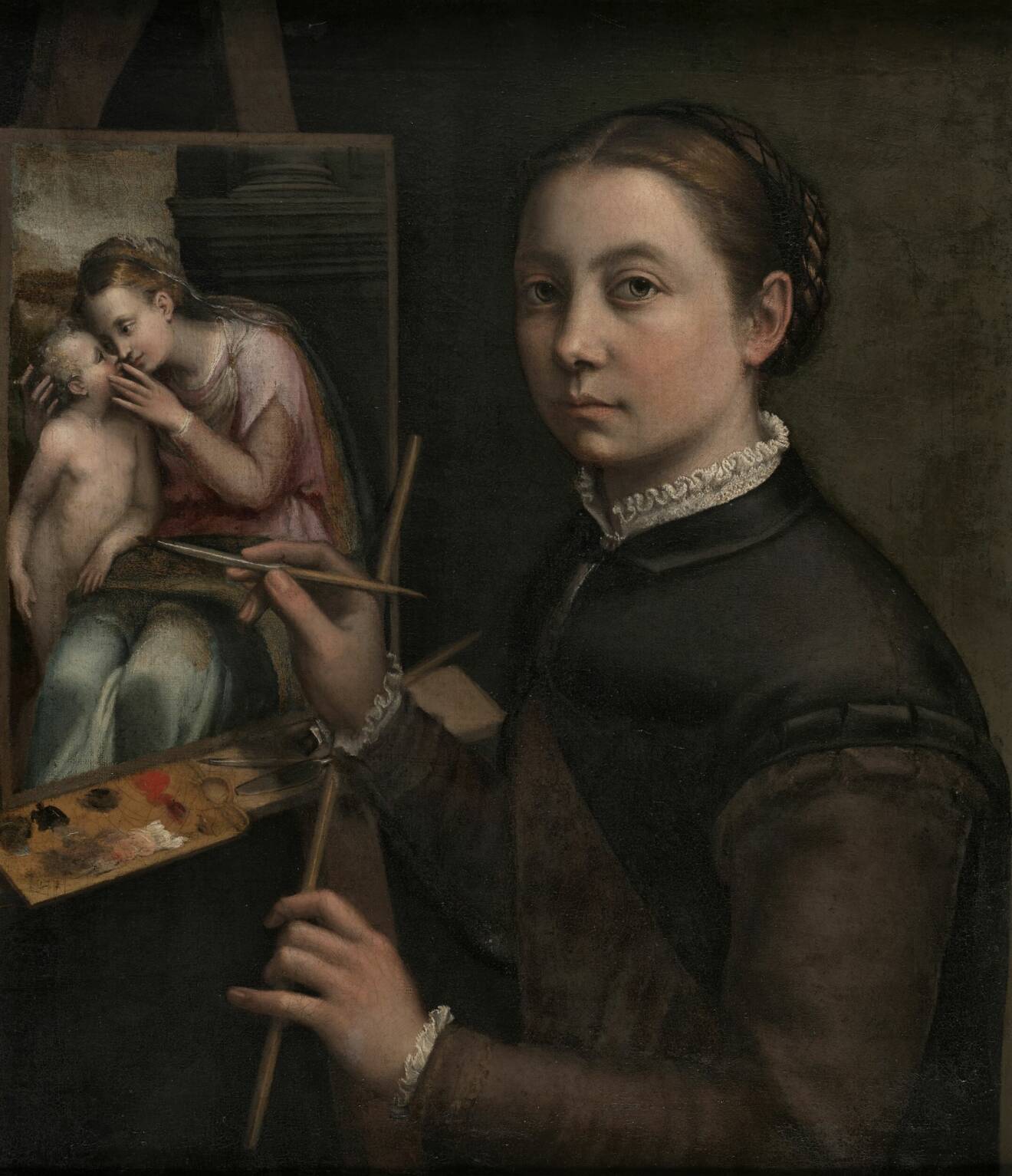 Sofonisba Anguissola, självporträtt vid staffliet 1556.