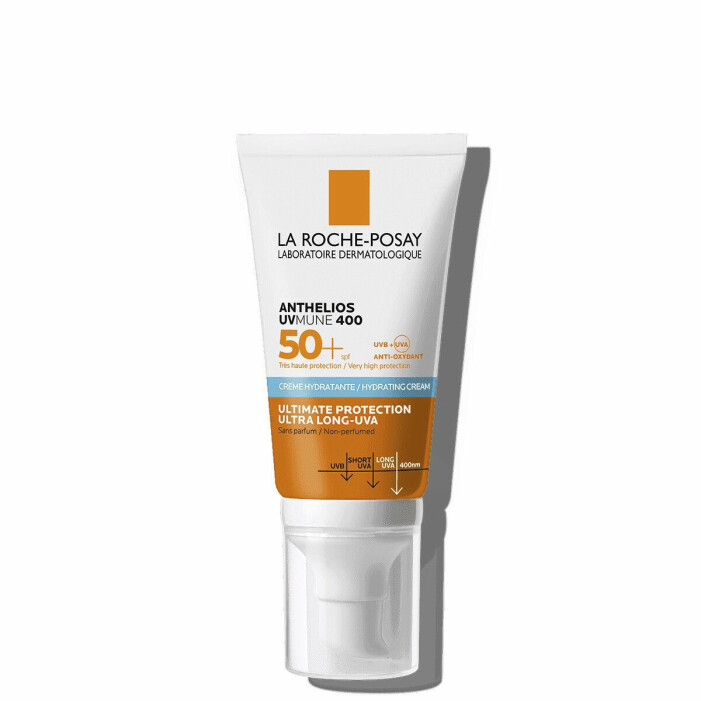 Solcrème Anthelios Uvmune Ultra Cream SPF50, 199 kr, La Roche-Posay. <a target="_blank" rel="nofollow" href="https://apohem.pxf.io/c/2867640/1258247/15492?subId1=FE-mod—ledigaplagg-laroche-uvskydd-&u=https%3A%2F%2Fwww.apohem.se%2Fhudvard%2Fsolskydd%2Fsolskydd-for-ansikte%2Fla-roche-posay-anthelios-uv-mune-ultra-cream-spf50-50-ml">Klicka på bilden för att komma direkt till den.</a> Solcréme från La Roche-Posay.